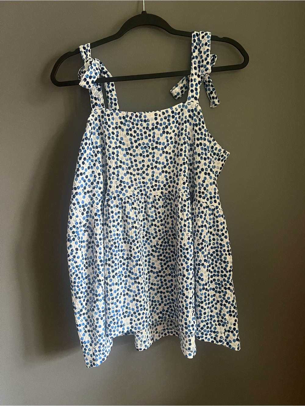 Penningtons White and Blue Dot Tie-Shoulder Tank